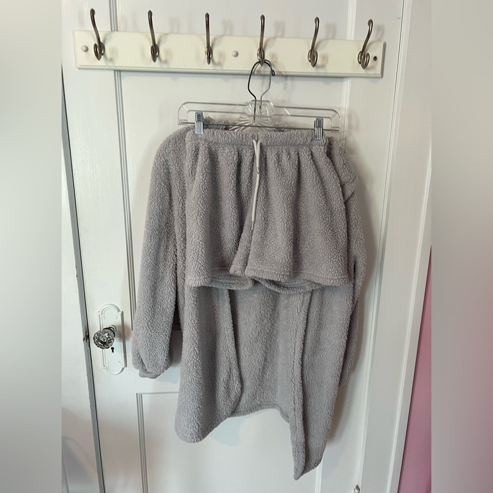 Fuzzy grey shorts and jacket comfy